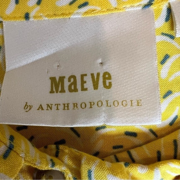Anthropologie Maeve Womens 8 Blithe Yellow Button Down Shirt Blouse Tie Sleeves - Picture 9 of 12